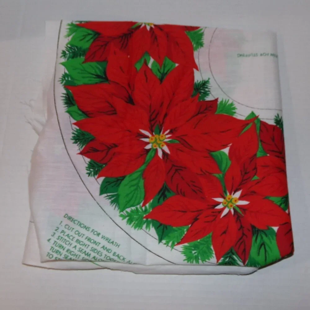 Fabric Christmas Wreath Poinsettia Craft Panel to Stitch